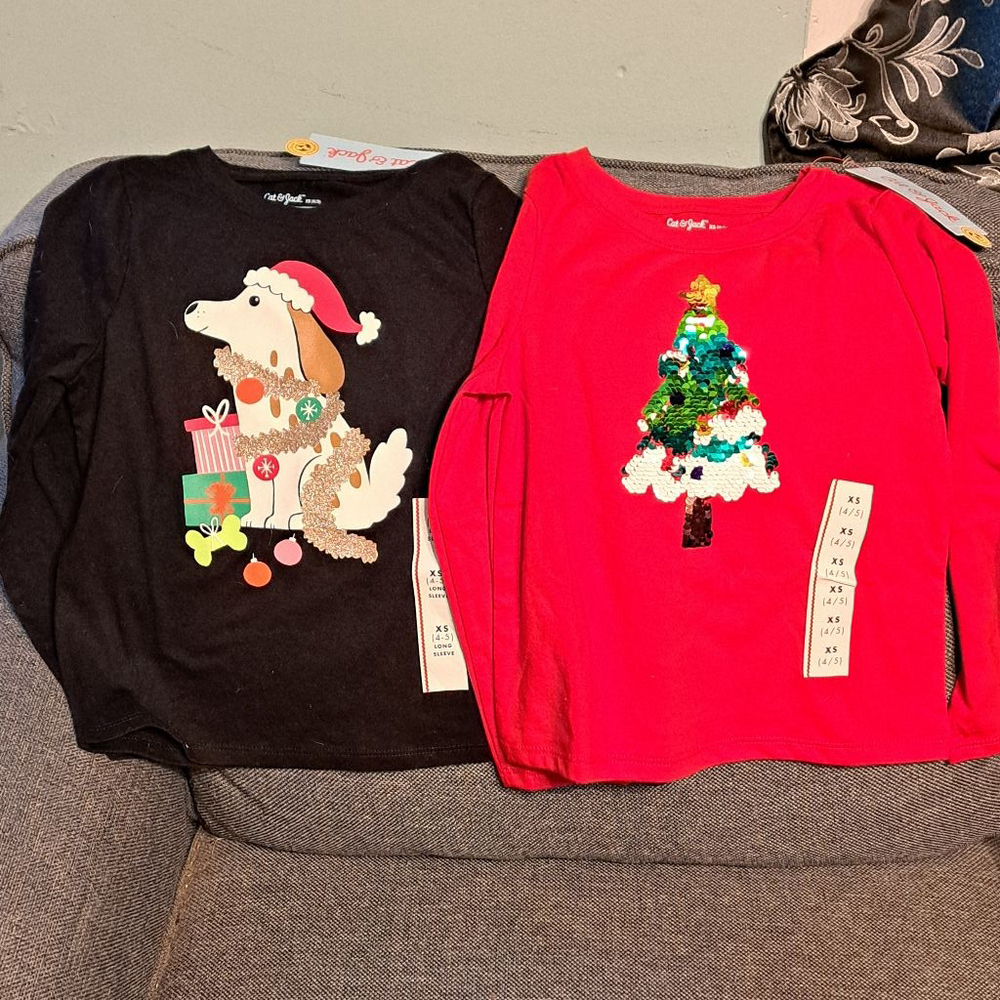 Cat and Jack Christmas Long Sleeve Shirt size 4-5 XS NWT